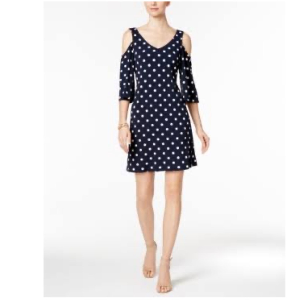 NWT Connected Women's Cold-Shoulder Polka Dot Shift Dress navy blue sz 6